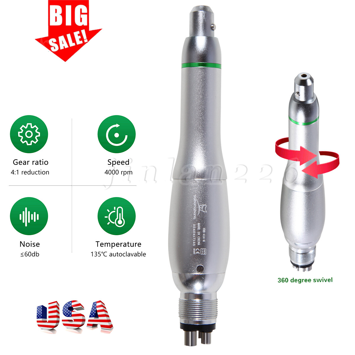 360° Swivel Dental Hygiene Prophy Handpiece Air Motor 4 Holes 4:1 Nose cone