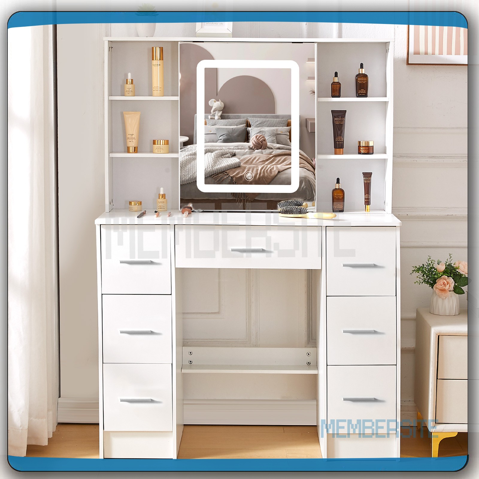 NEW Makeup Vanity Table With Smart LED Sliding Mirror & 10 Shelves Dressing Desk