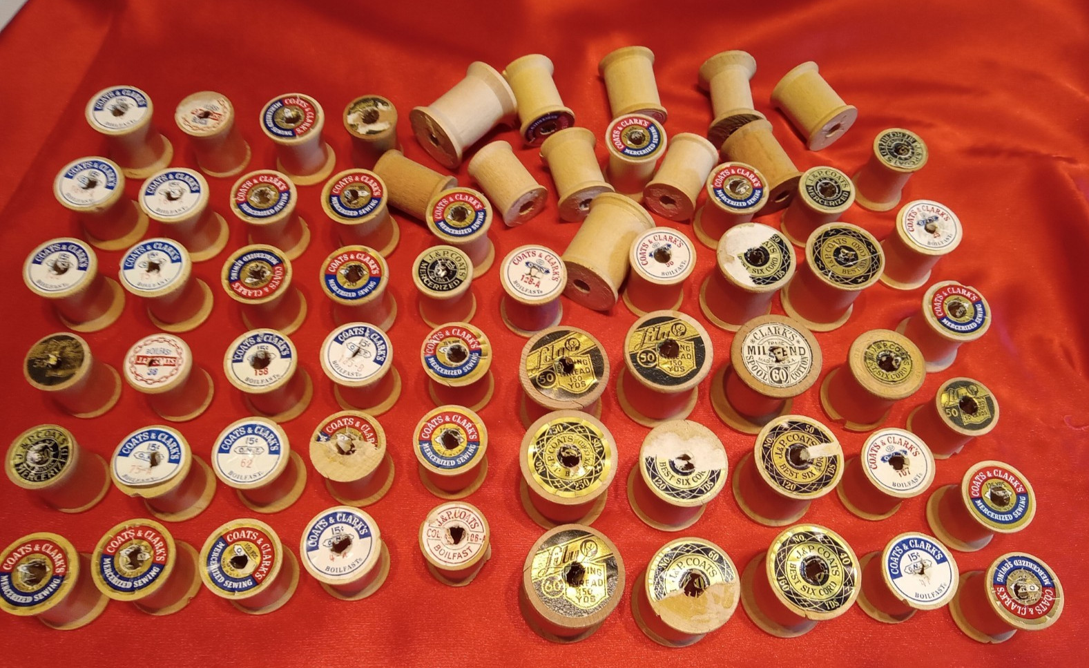 65 Vintage Wood Thread Spools Coats & Clarks & others Lot Of 65 Sewing Decor