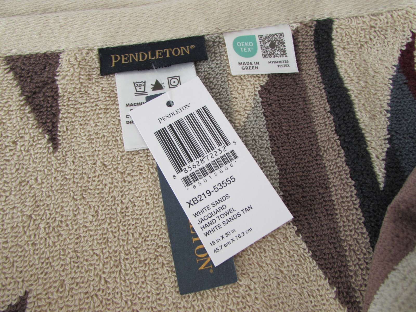 Pendleton Jacquard 2 Hand Towel Set White Sands Collection Tan 18" x 30" Towels