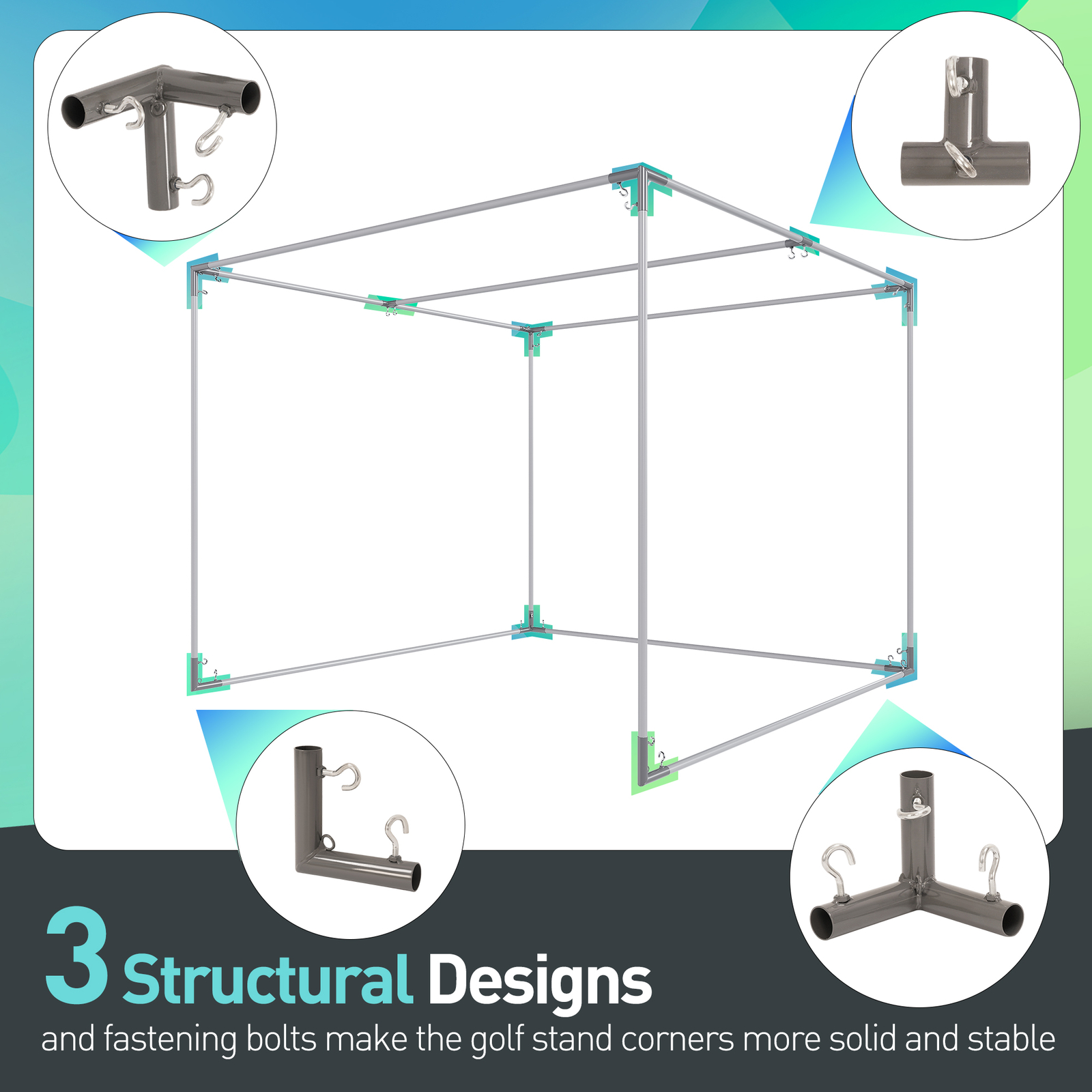 Rust Resistant 10 Pieces 1" Golf Frame Corner Kit DIY Canopy with Eye-Bolts
