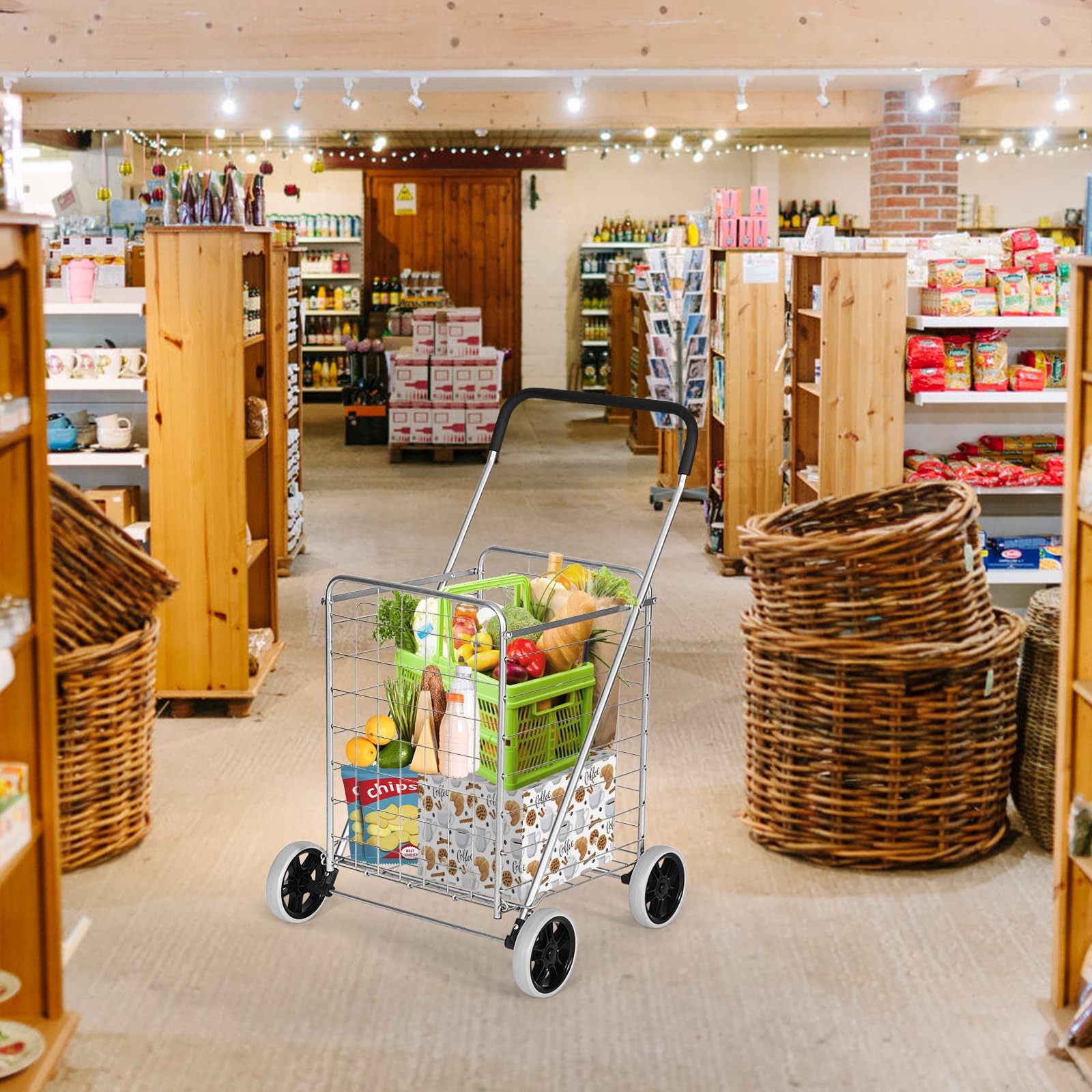 Foldable Heavy Duty Utility Cart Large Wheels Lightweight for Grocery Laundry