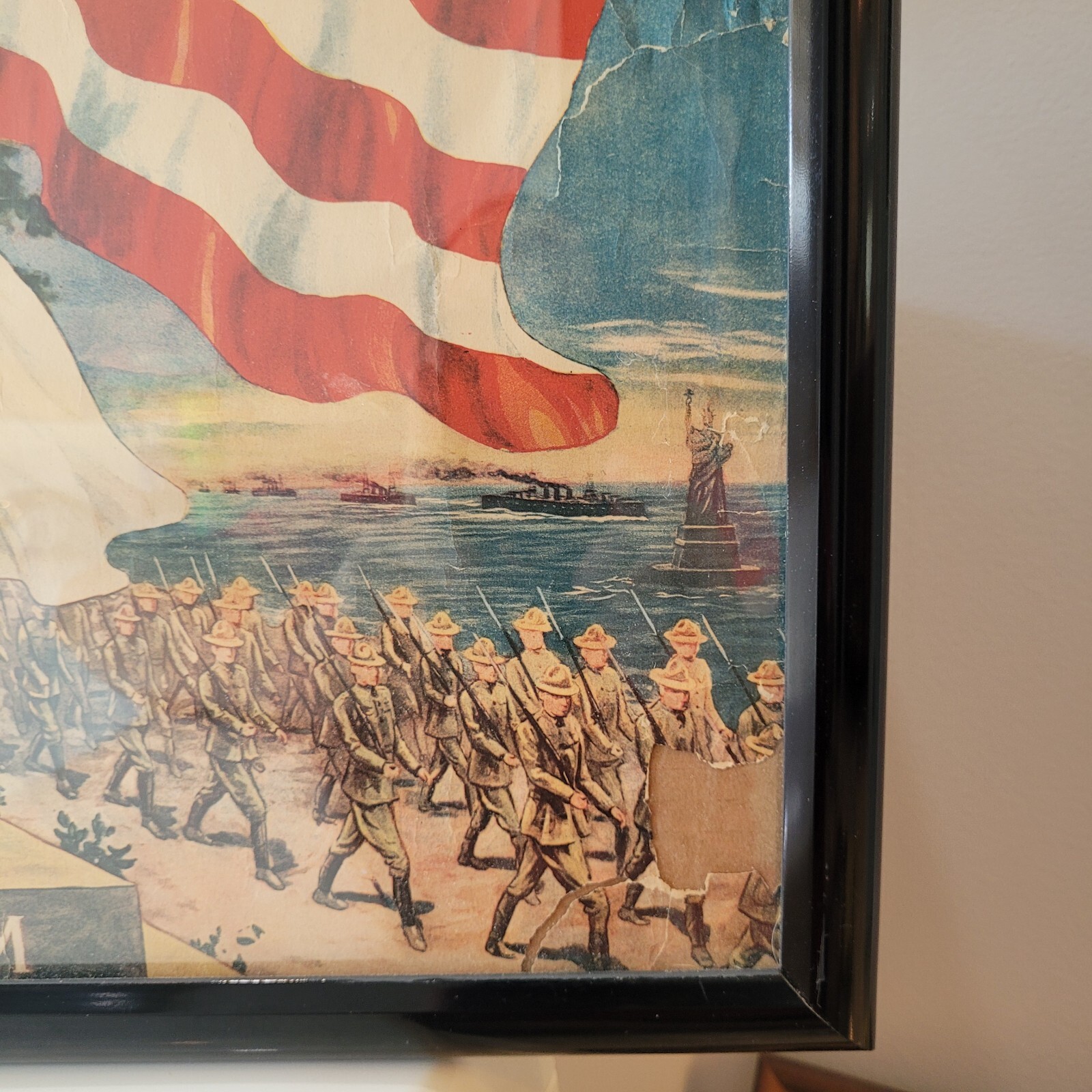 Antique Original WWI Poster Flag of Freedom 1918 21" x 17" Framed USA *READ*
