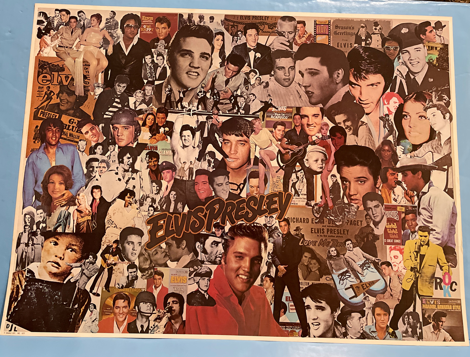 S8 Rare Elvis Presley Collage Poster 1977 Rock Original King Dajalu 28 X 21.5