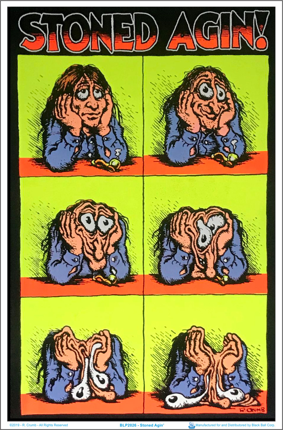 Stoned Agin' by R Crumb Blacklight Poster - Flocked - 23" x 35"