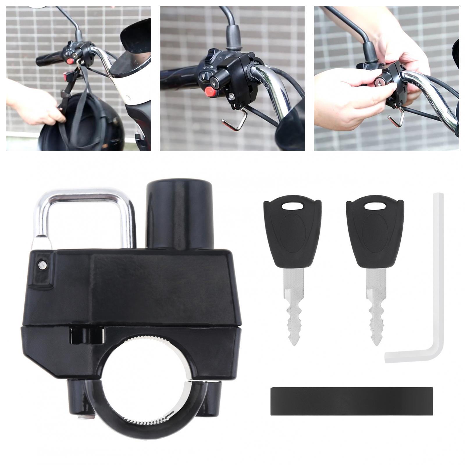 Motorcycle Helmet Lock Handlebar 22mm-25mm Anti-theft Security Motorbike 2 Keys