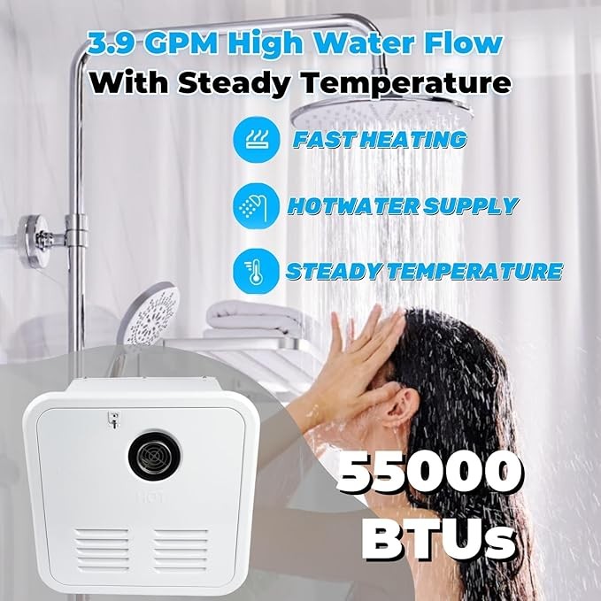 RV Tankless Water Heater Propane Gas 3.9GPM 55000BTU with Controller