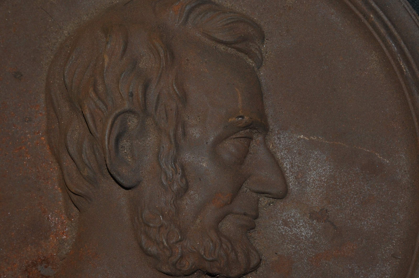 Vintage Cast Iron US President Abraham Lincoln Portrait Raised Relief Plaque ..