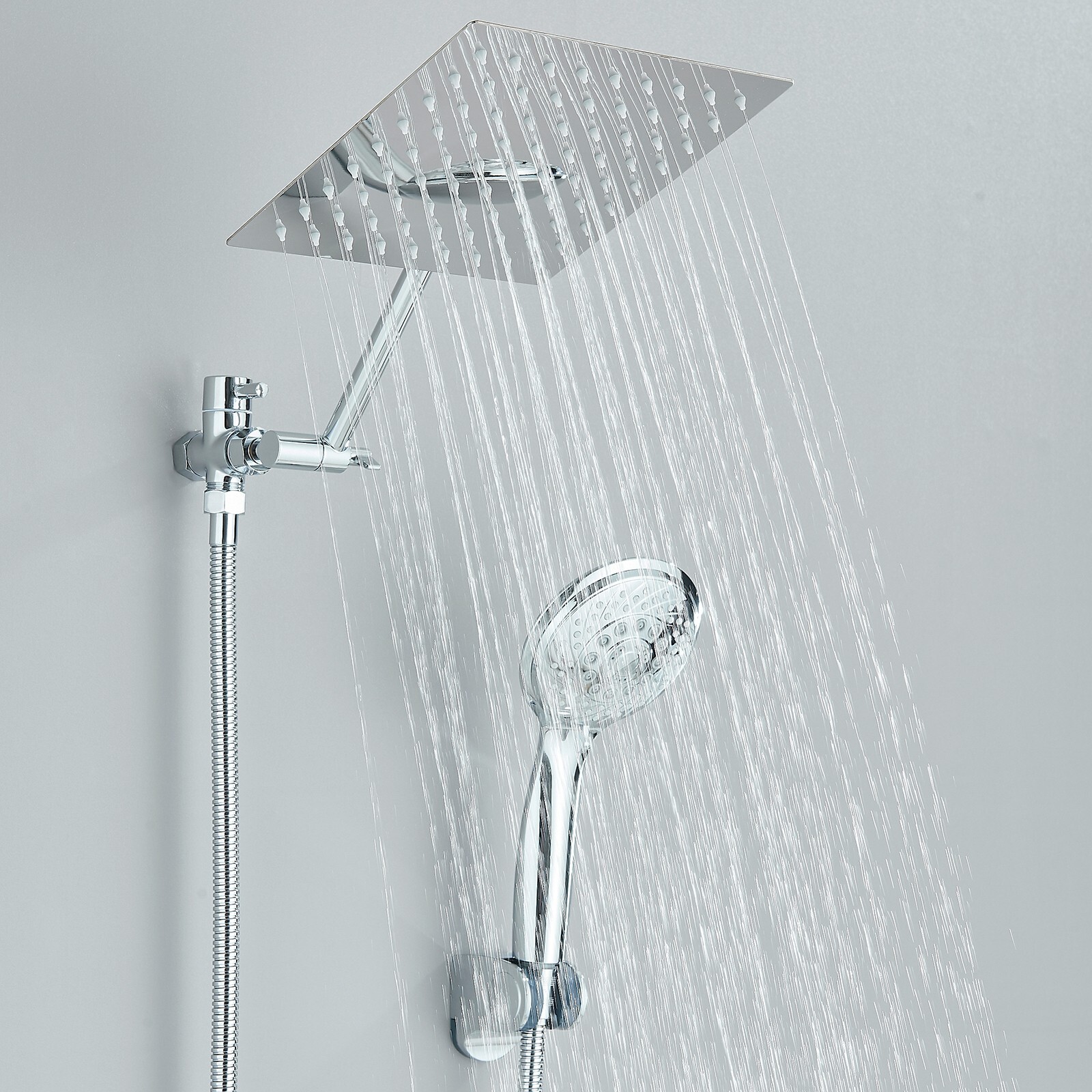 Chrome 8"Rain Shower Head with Handheld Spray Combo High Pressure Adjustable Arm
