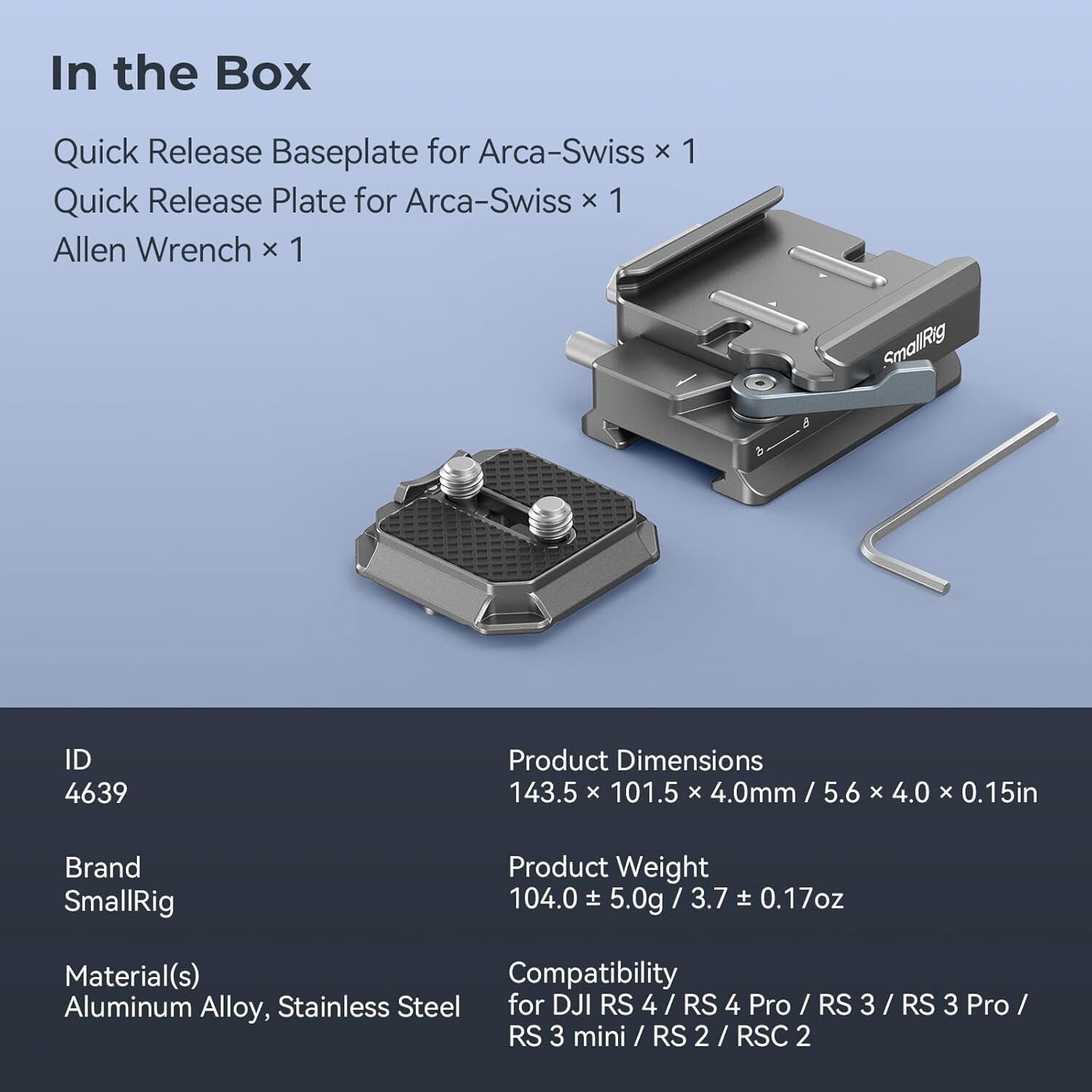 SmallRig QR Plate for Arca for DJI RS 4/RS 4 Pro/RS3/RS 3 Pro/RS 3 mini/RS 2