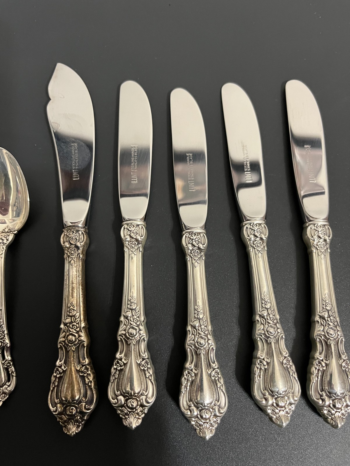 Lunt Eloquence Sterling Silver Demitasse Spoon Lot 11pc 308g Knives .925 Silver