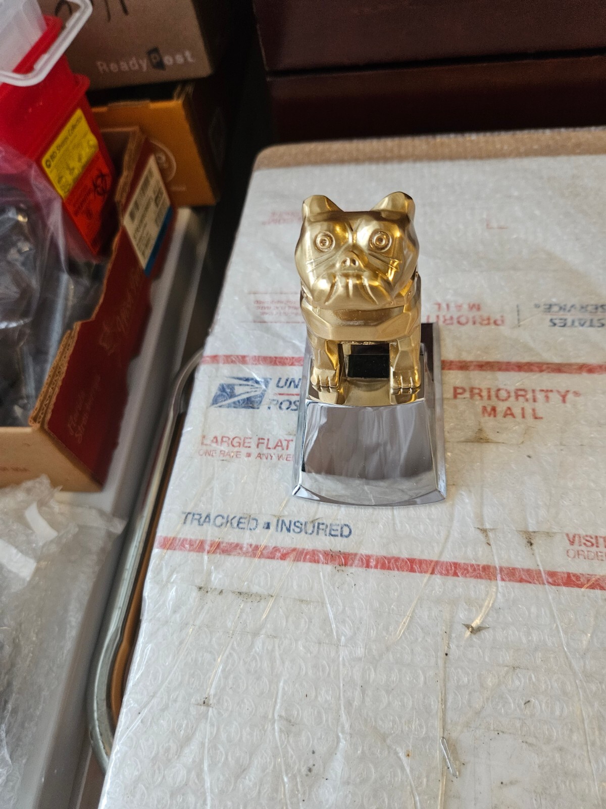 Brand New Authentic OEM Mack Gold Plated Bulldog On A Chrome Base