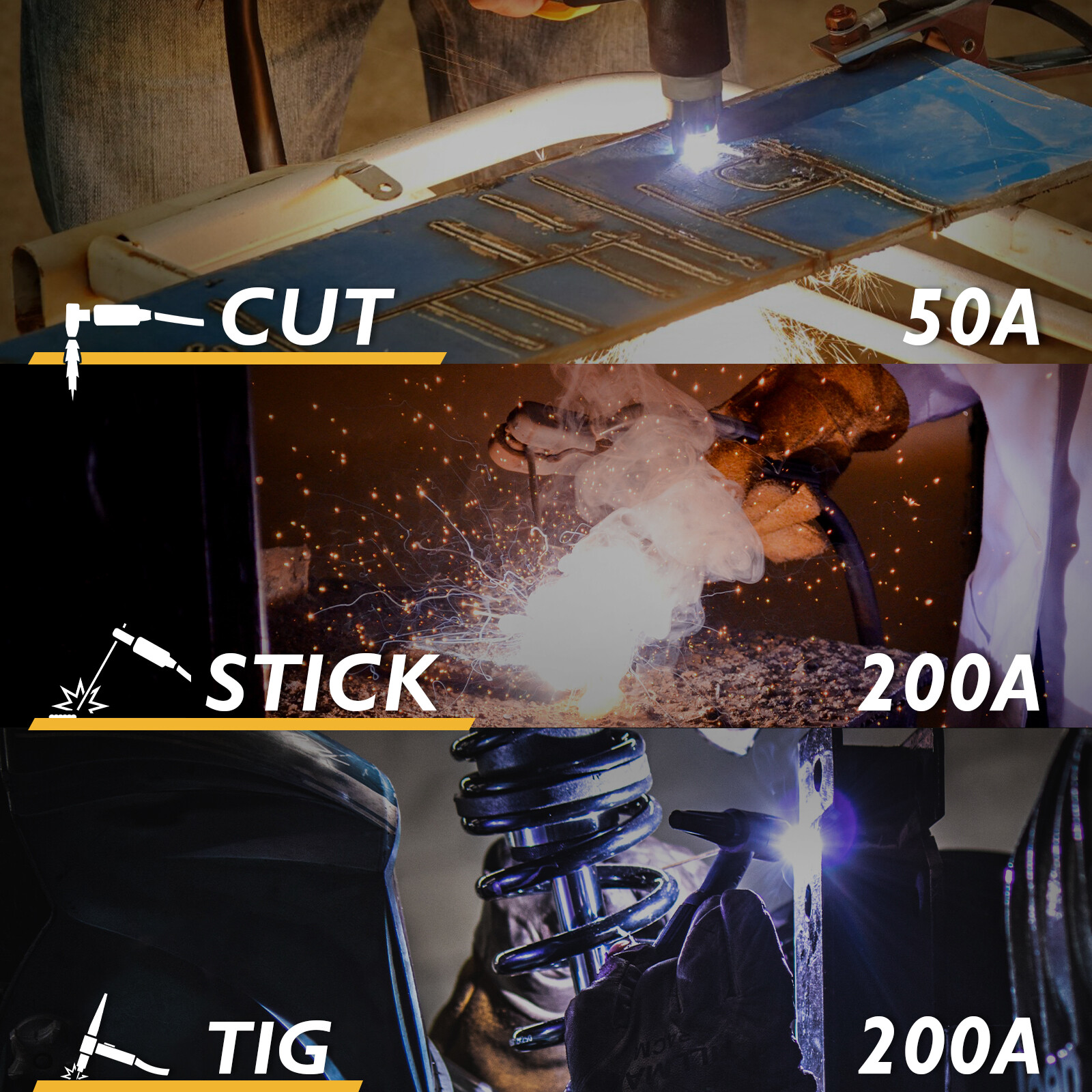 3 in 1 CUT/TIG/MMA Welder 50A Air Plasma Cutter 200A TIG&Stick Welding Machine