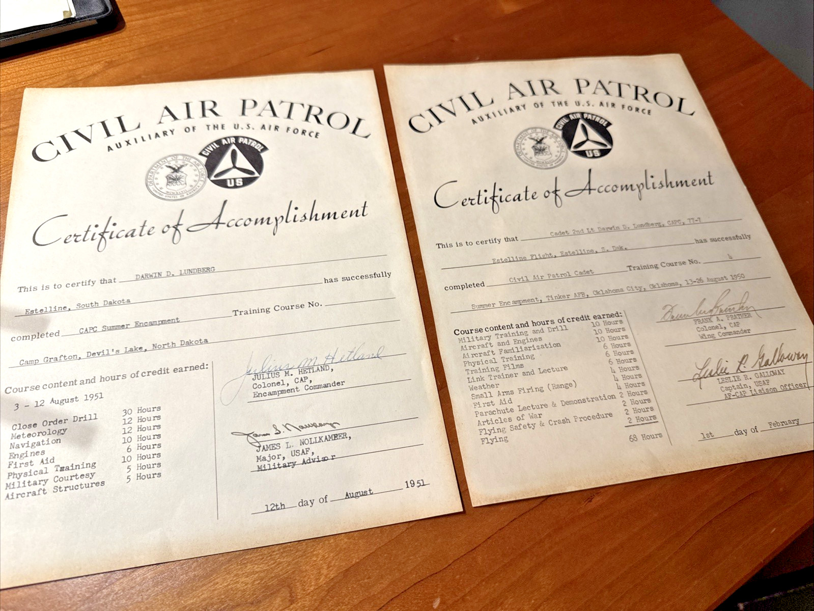 FREE SHIP! Vintage 1951 Civil Air Patrol Pilot Flight Training Certificates