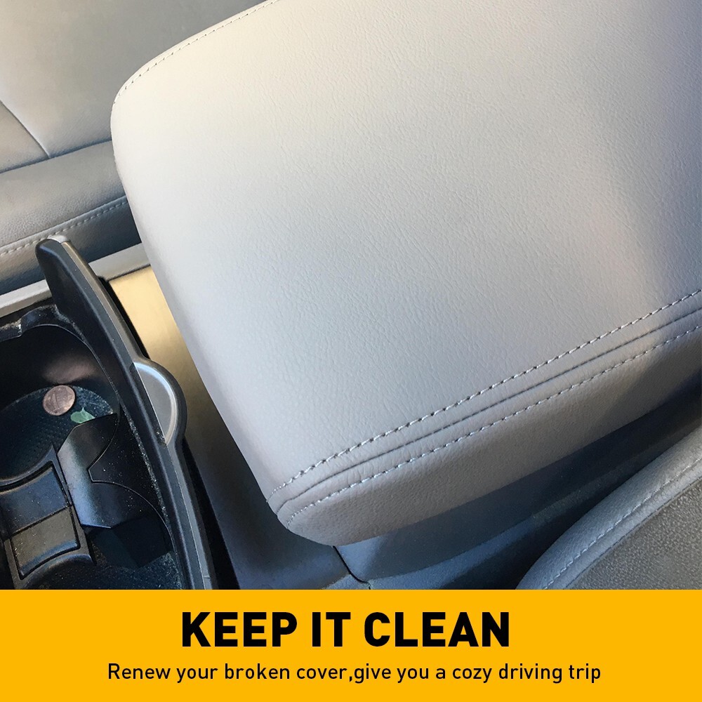 Fits 2008-2013 Toyota Highlander Leather Center Console Lid Armrest Cover Gray D