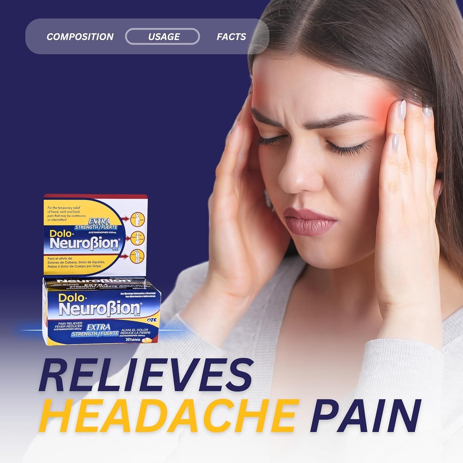 Dolo Neurobion 30 Tablets - Pain Reliever, Fever Reducer, Extra Strength, Fuerte