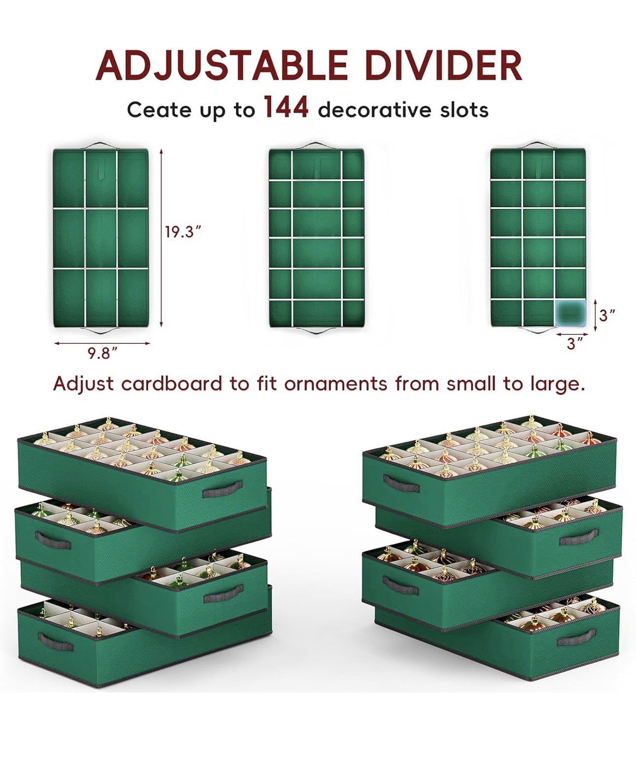 144-3” Large Christmas Ornament Storage Container - 8 Sepárate Tray