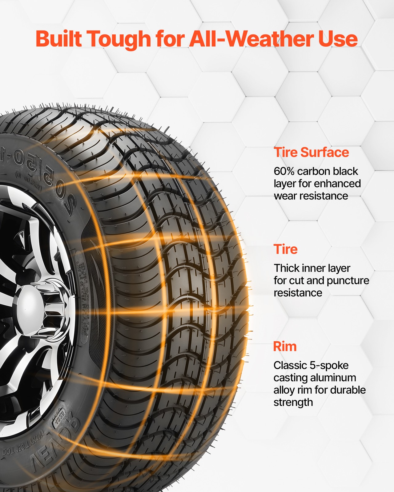 VEVOR Golf Cart Wheels & Tires Set of 4 10" 205/50-10 Fit Yamaha EZGO Club Car