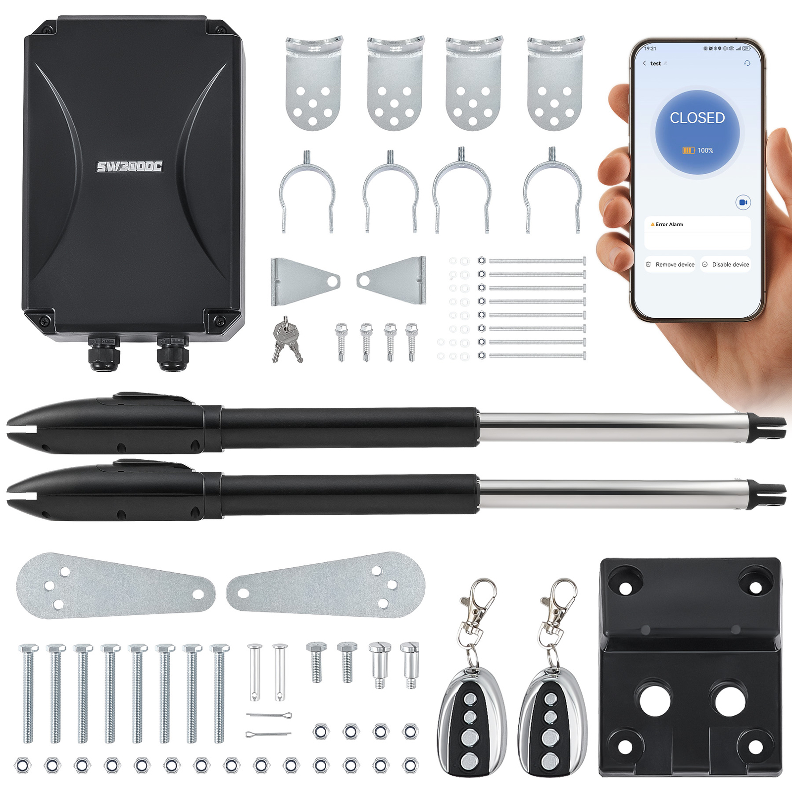 CO-Z Automatic Gate Opener Kit for Dual Swing Gate up to 660lb 5.9ft with Remote