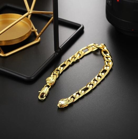 Mens 18K Gold Plated Cuban Link Lobster Clasp Bracelet 8mm 8" inches