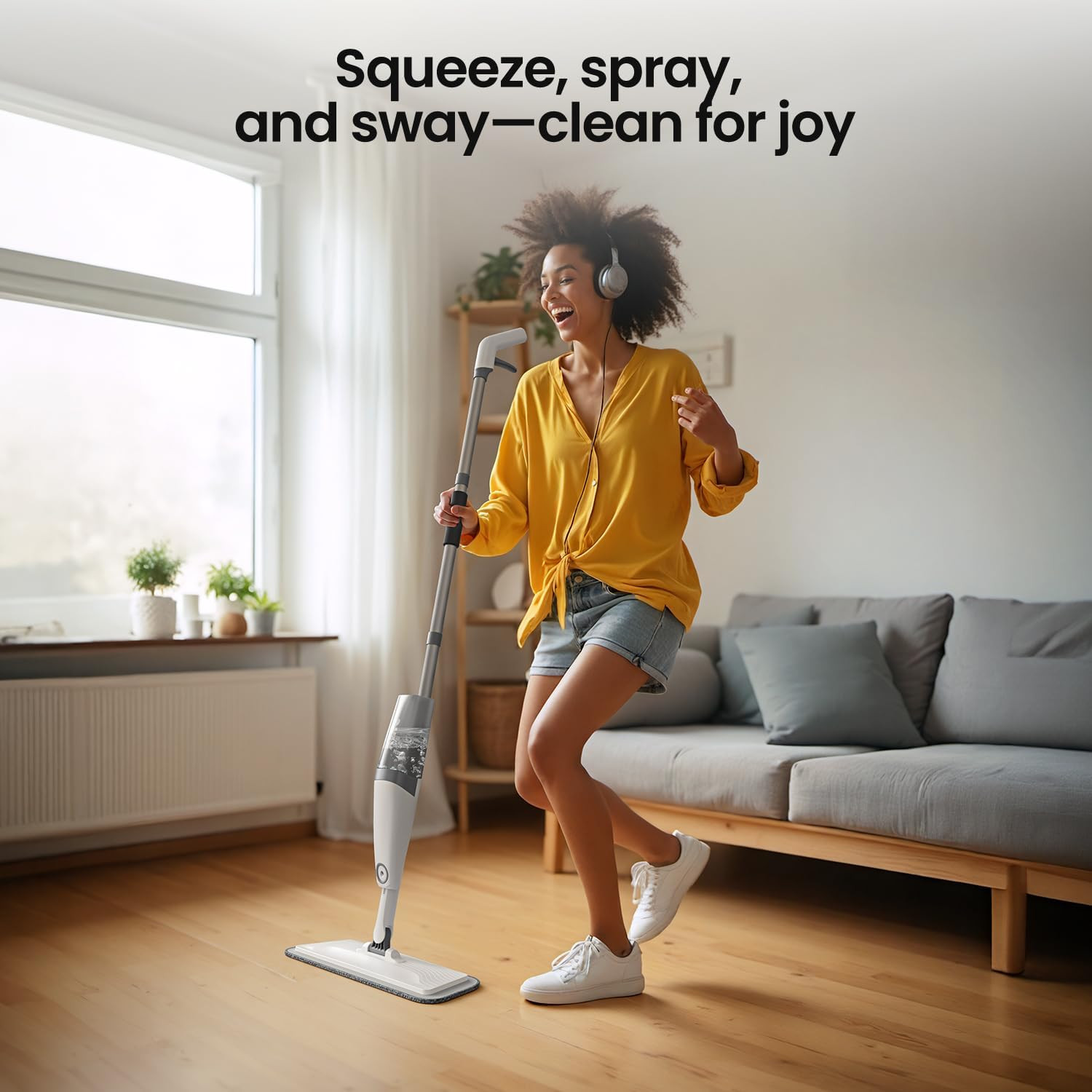 360° Spray Mops for Floor Cleaning with 5 Washable Pads, Wet Dry Microfiber Mop