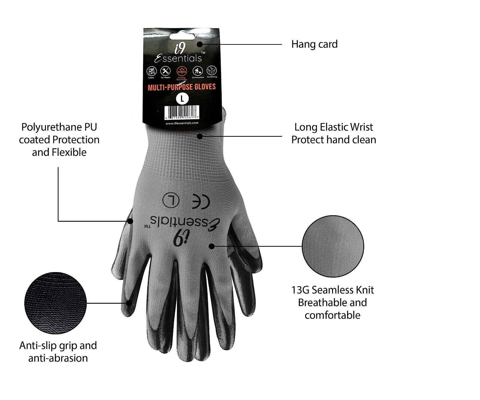 Nitrile Coated Grey Black Work Gloves Durable Perfect for All