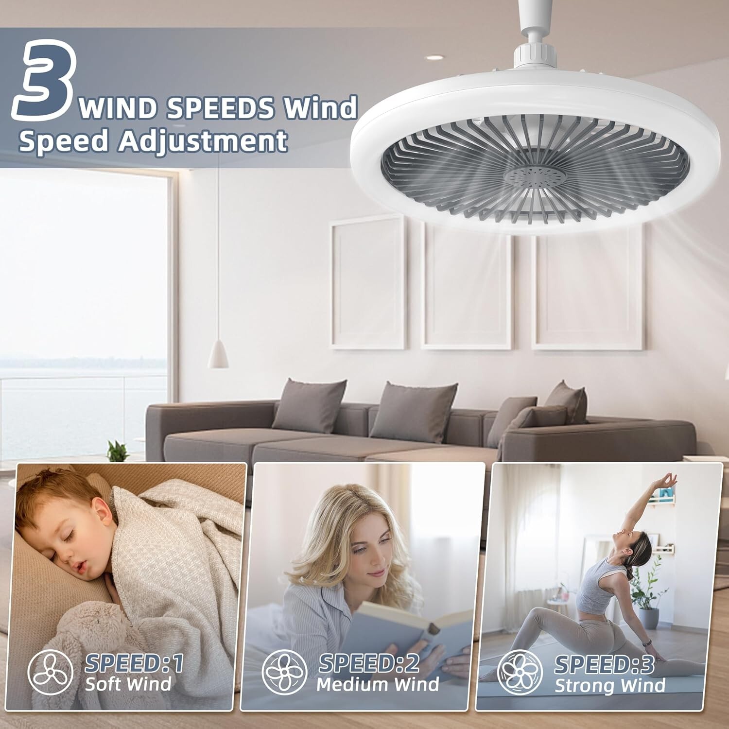Socket Ceiling Fan Cool Light E26/E27 Base, Ceiling Fans with Light Cordless