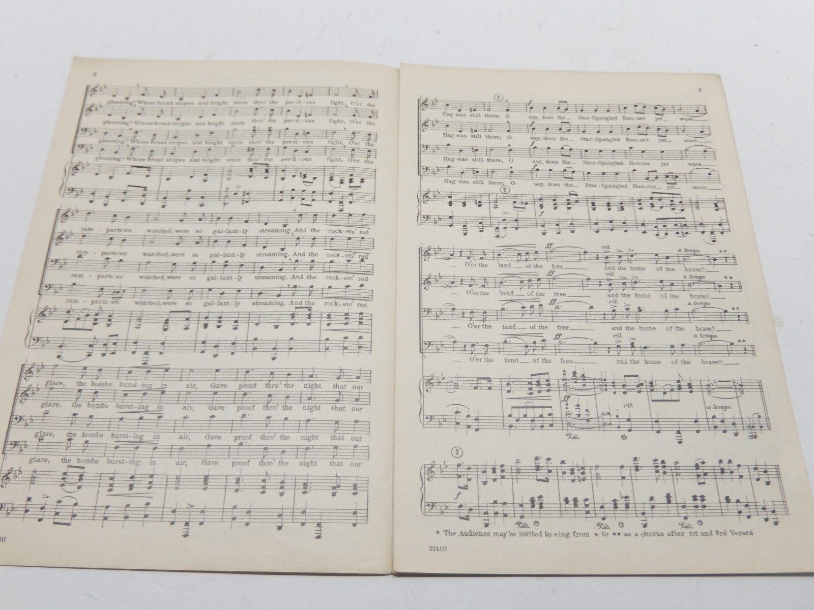 RARE ORIGINAL 1909 STAR SPANGLED BANNER 5 VERSE 4 PART CHORUS SHEET MUSIC SCORE