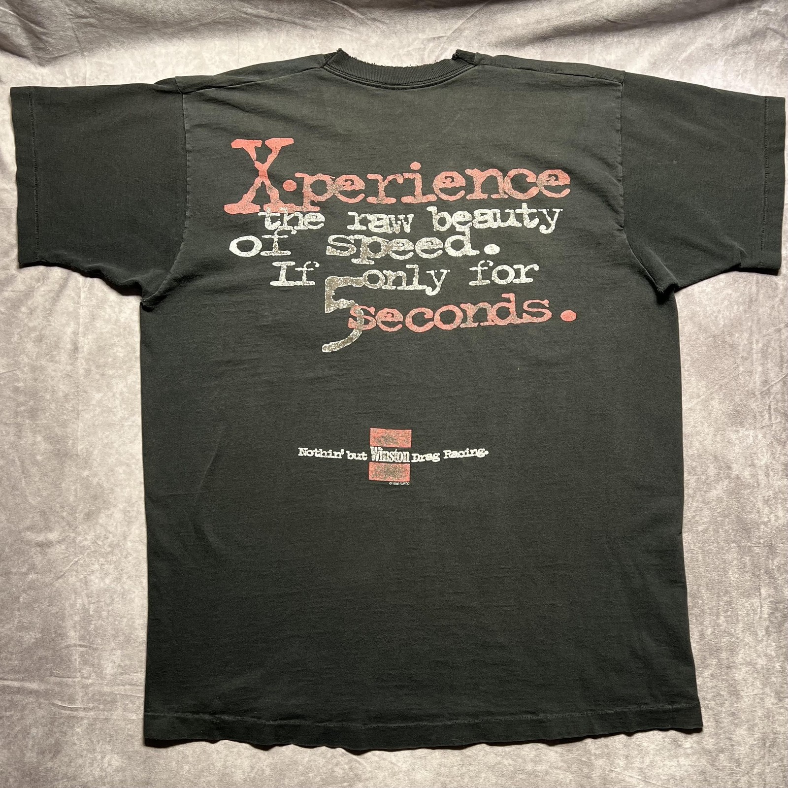 VTG Winston Racing Shirt Mens XL Black Thrashed Faded USA Made Single Stitch 90s