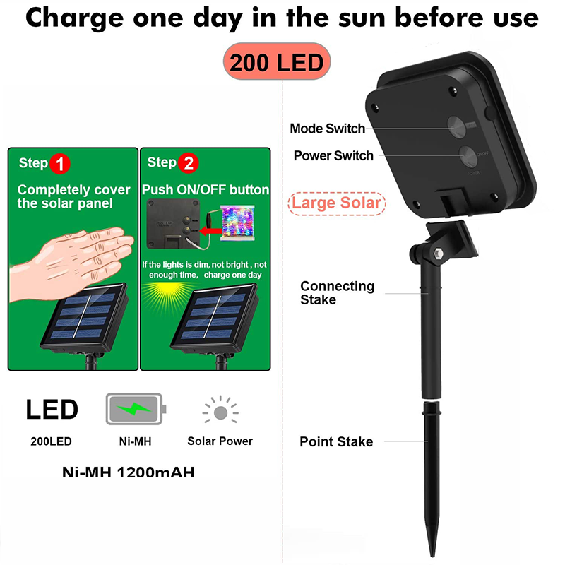 200/300 LED Solar Power String Fairy Lights Garden Outdoor Party Christmas Lamp