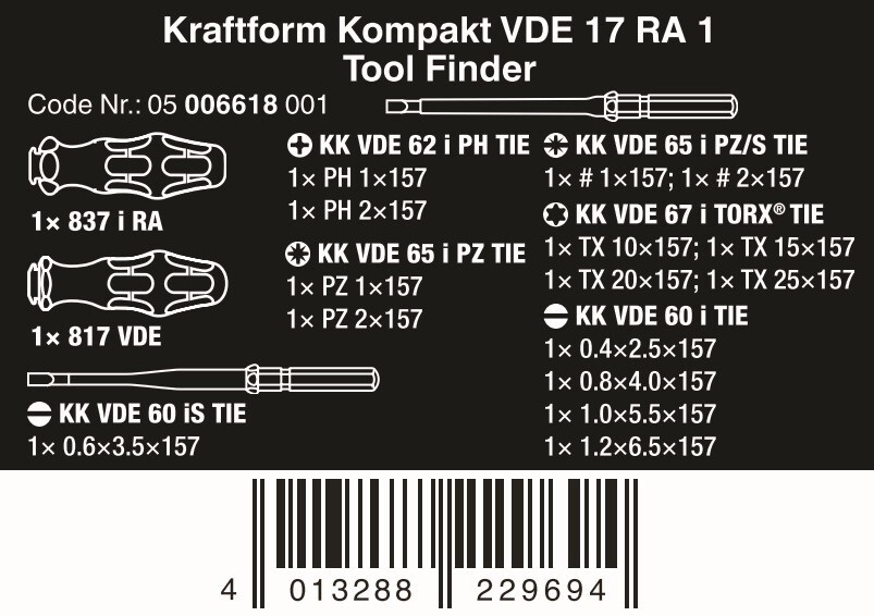 Wera Kraftform Kompakt VDE 17 RA Ratcheting Screwdriver Set