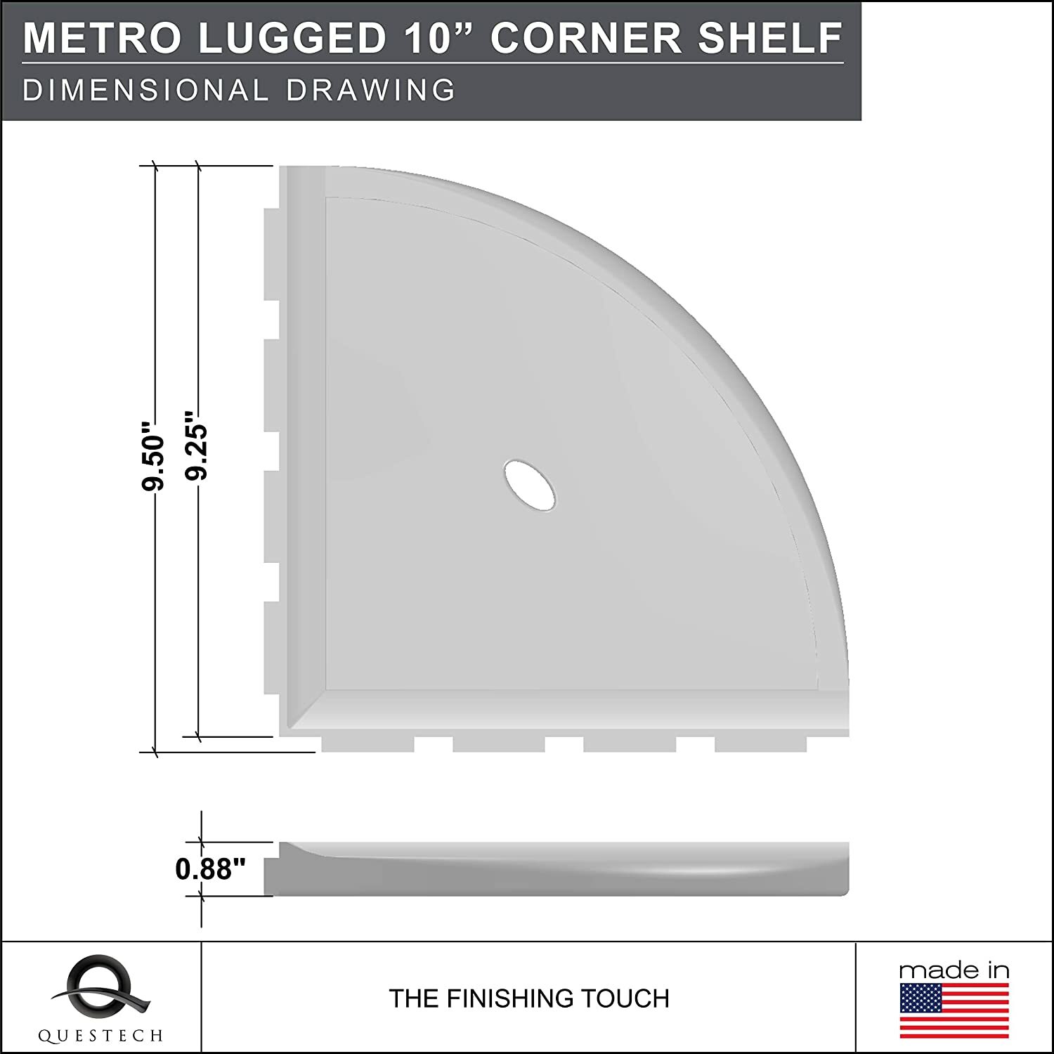 New Questech 10" Construction Wall Mounted Corner Shower Shelf Tile Gloss White