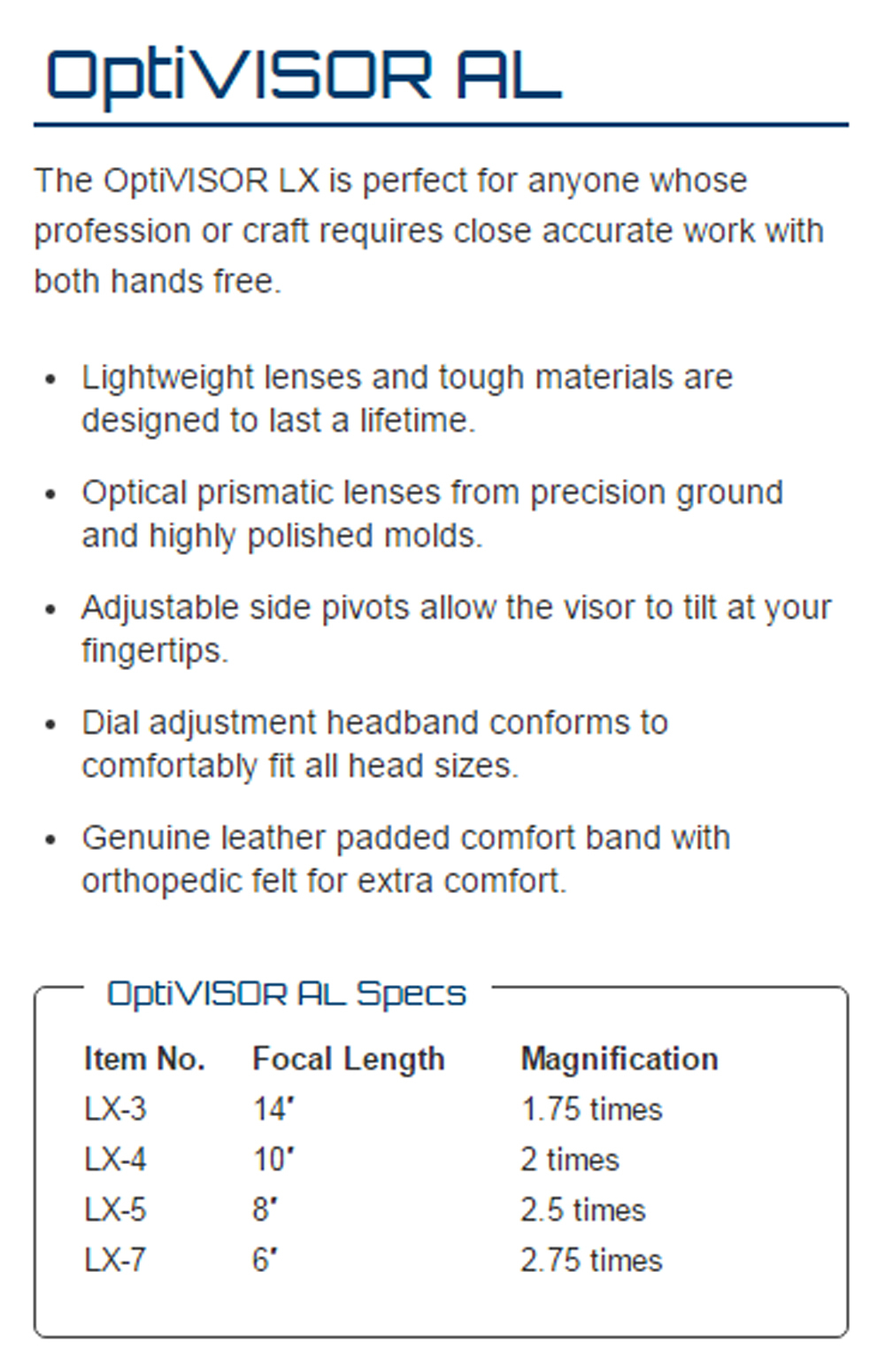 Donegan LX-5 OptiVisor® AL Binocular 2.5X Magnifier. Adjustable Headband Style