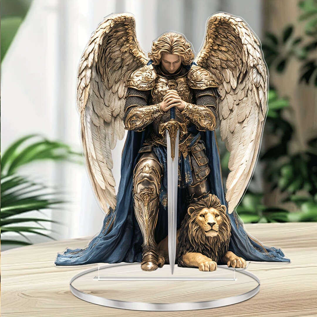 1pc Archangel Michael Acrylic Desktop Decoration Perfect Religious Angel Statue