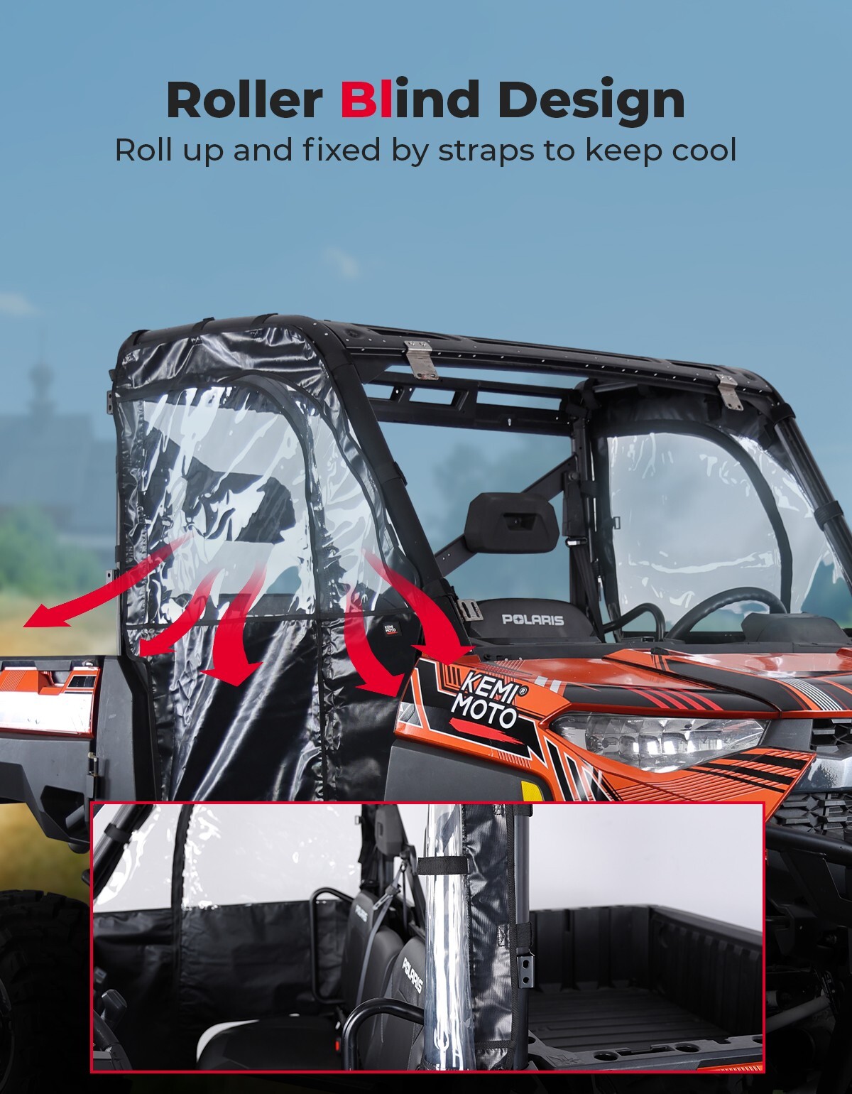 2PCS UTV Soft Cab Enclosure Upper Doors for Polaris Ranger XP 1000 2017-2025