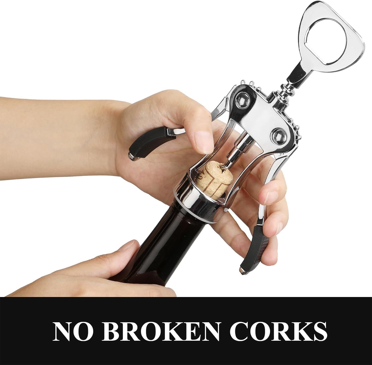 Wine Opener, Heavy-Duty Zinc Alloy Wing Corkscrew, Premium Beer Bottle Opener, M