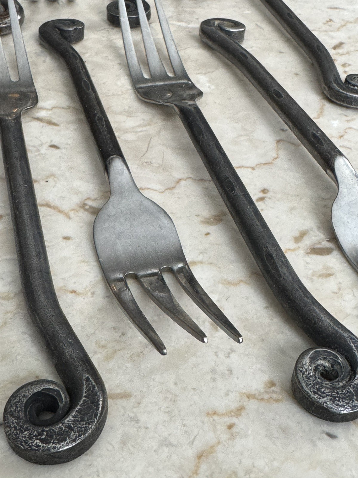 Set of 14 forks POTTERY BARN FIDDLEHEAD Black Iron Stainless Steel Flatware