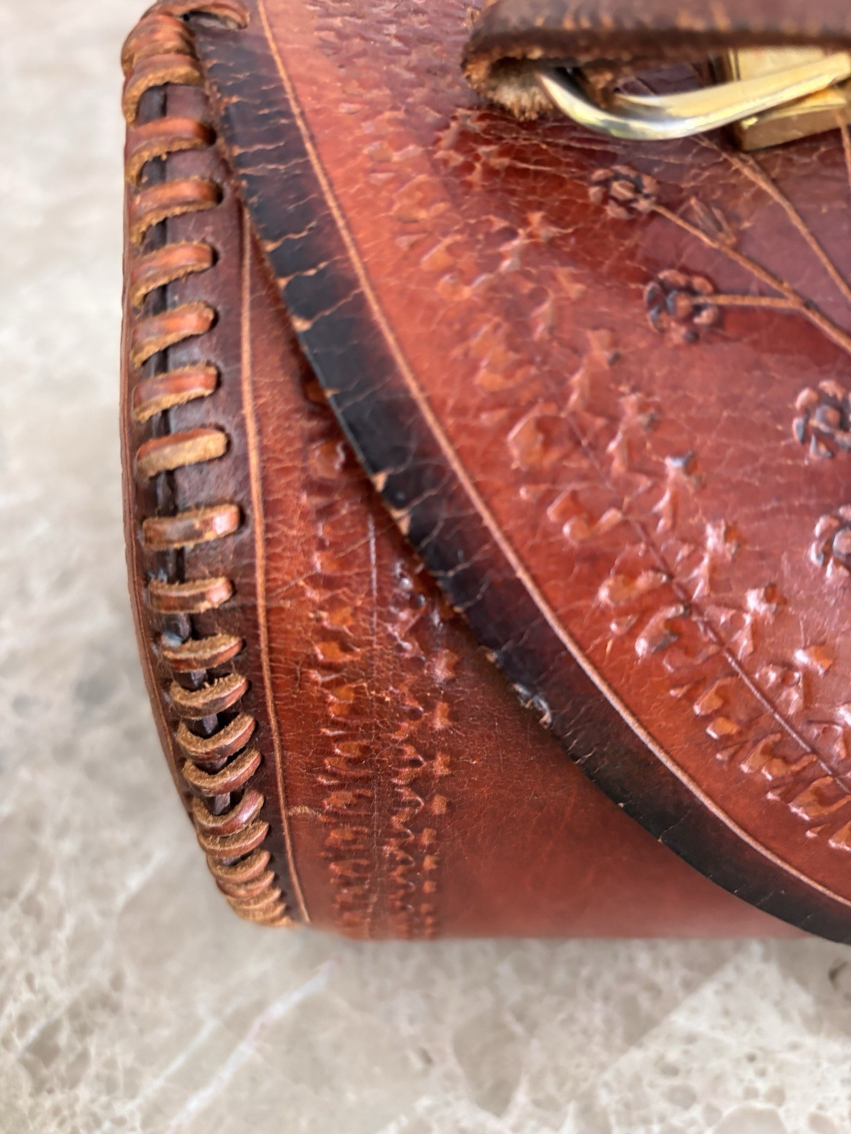 Gorgeous Hand Made Tooled LEATHER Vintage Old Mexico 1950’s Purse Bag