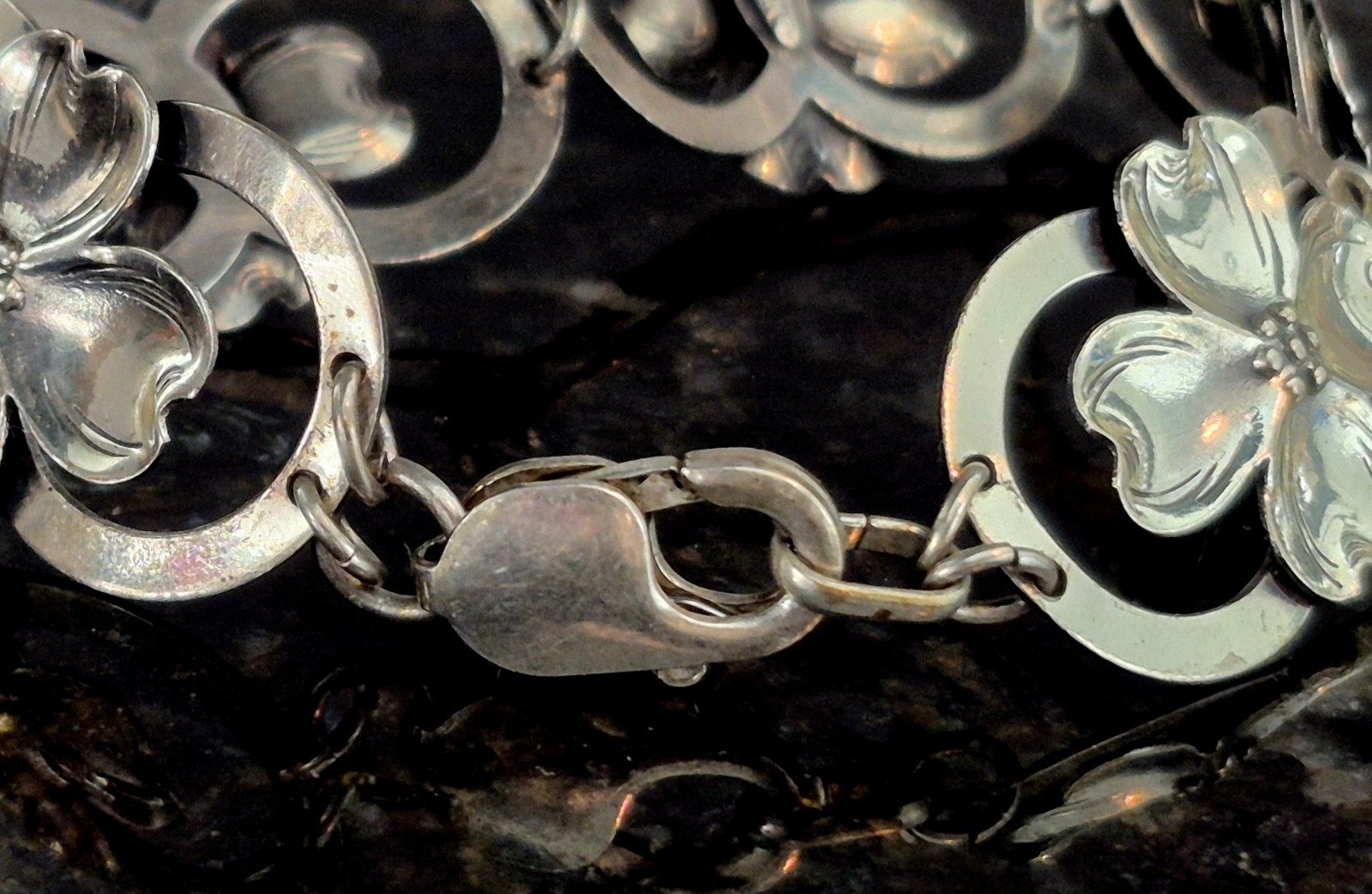 Vintage Estate Sterling Dogwood Panel Bracelet