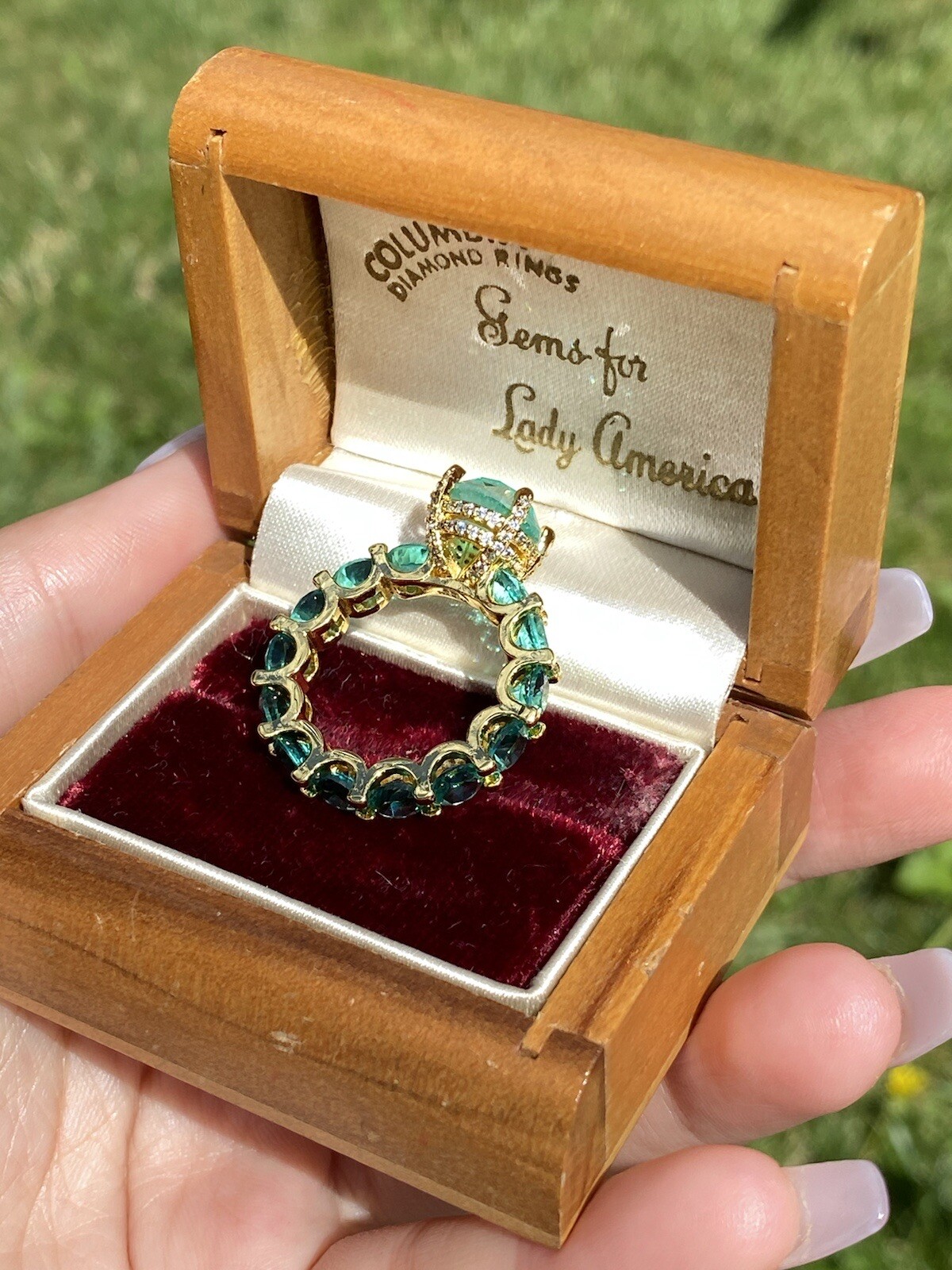 100% GENUINE COLOMBIAN EMERALD MULTI GEMSTONE RING, ETERNITY BAND, LADY AMERICA’