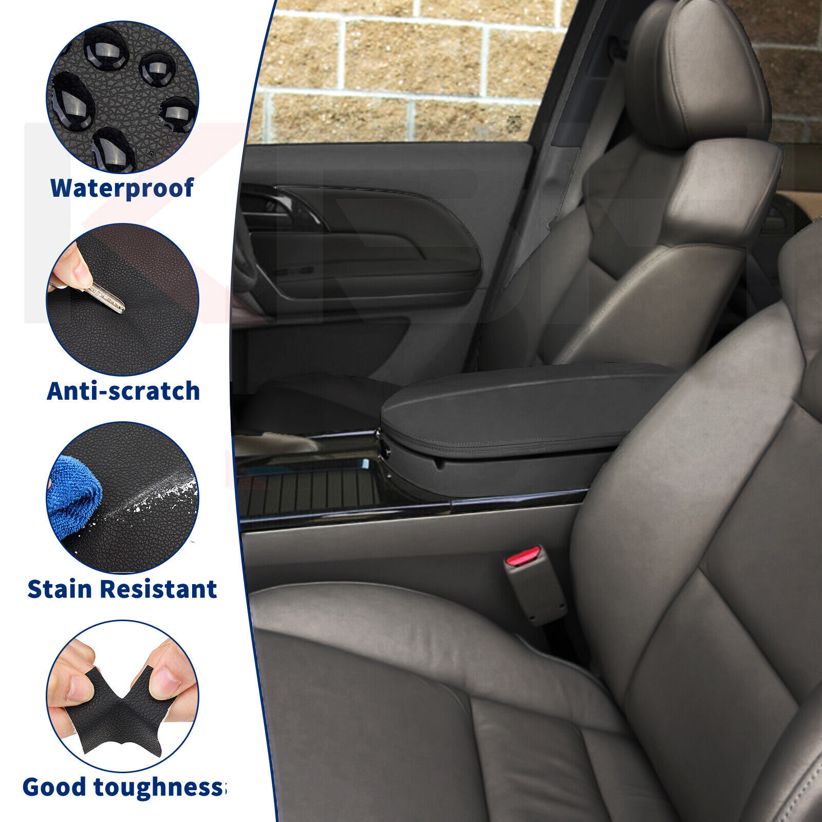 Fits 2007-2013 Acura MDX Leather Center Console Lid Armrest Cover Trim Black