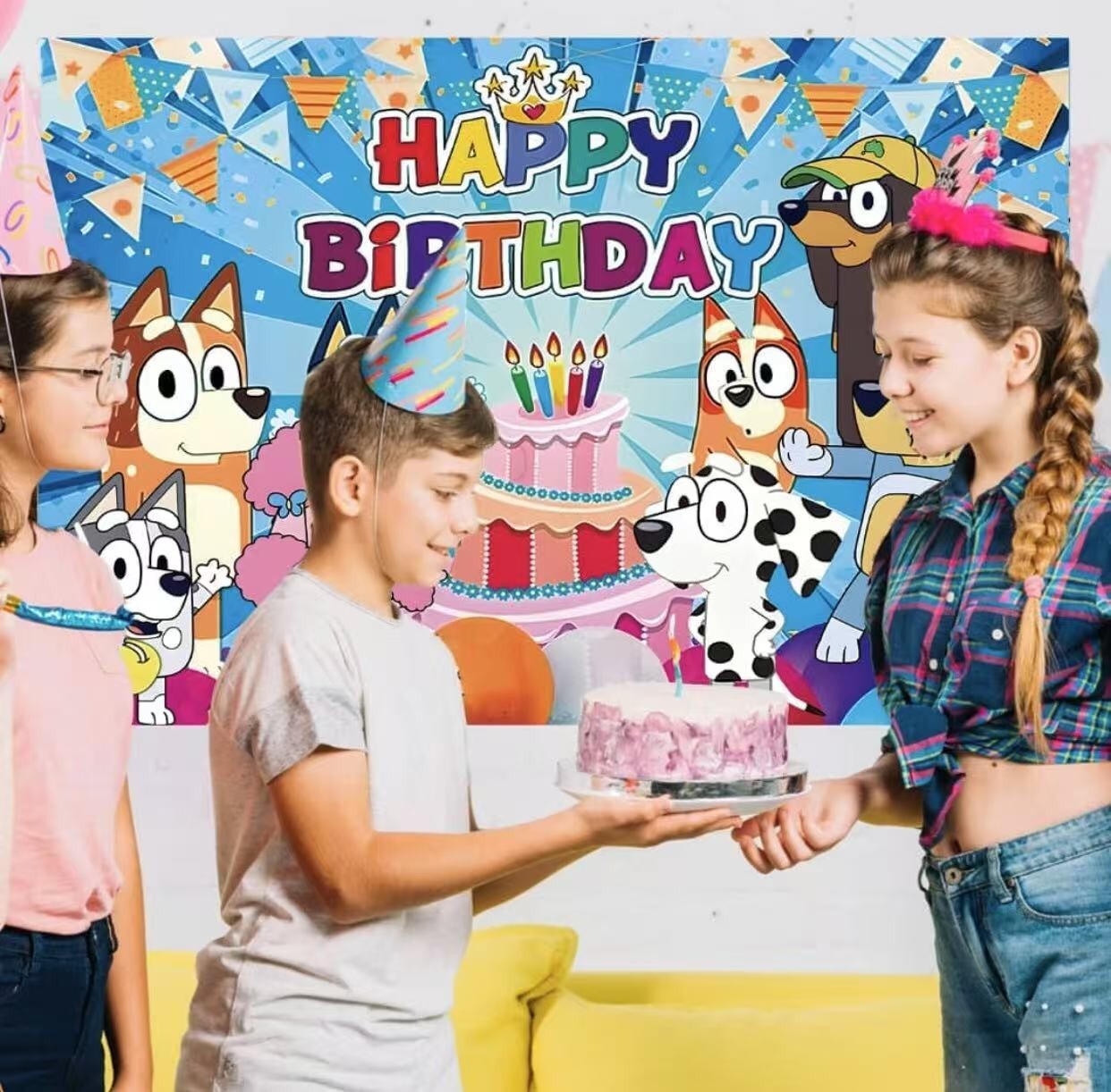 Blue Sheepdog Theme Happy Birthday Backdrop 5x3.2ft Birthday Party Decoration