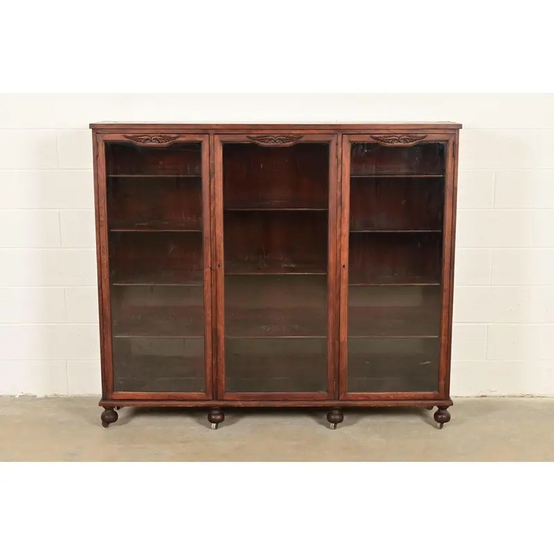 Berkey & Gay Antique Victorian Mahogany Triple Bookcase or, Circa 1890s
