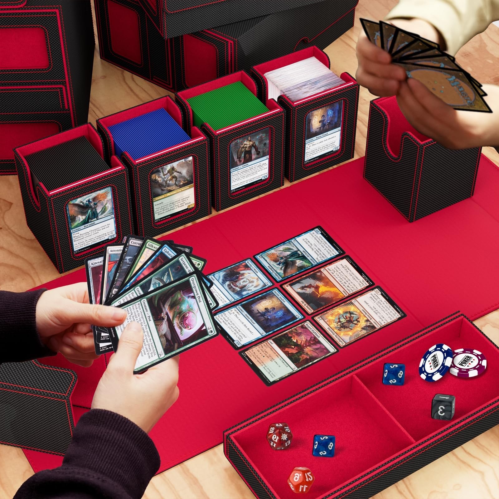 Card Deck Box for MTG with Commander Display, 7 In 1 Card Storage Box Fits 60...