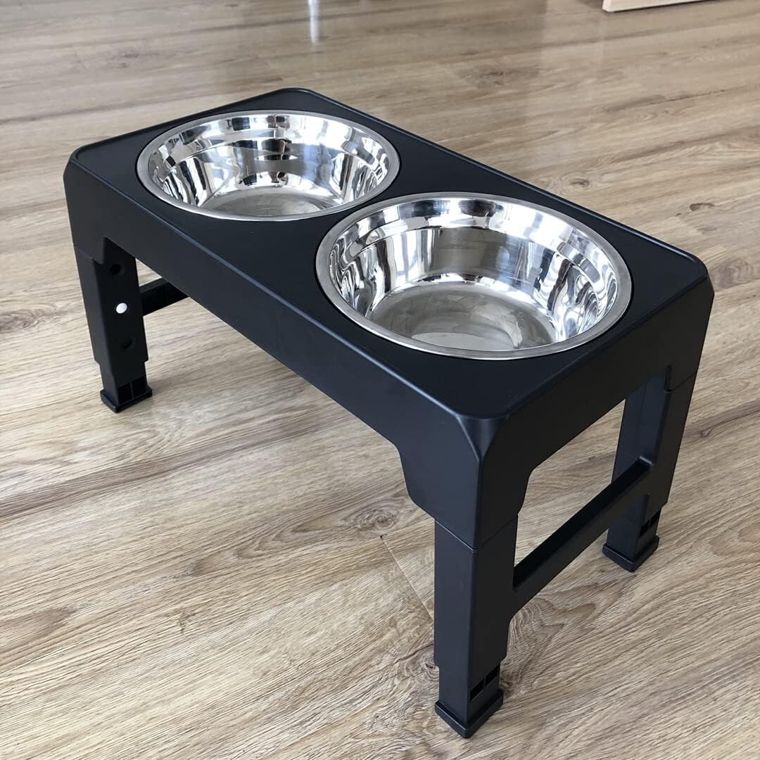 Elevated Dog Bowl Pet Feeder Stainless Steel Raised Food Water Stand w/ 2 Bowls