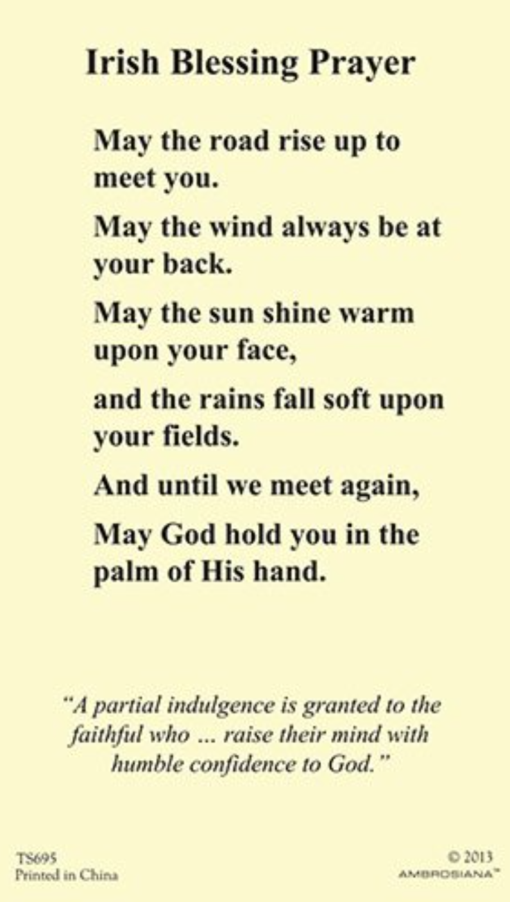 (2 copies) Irish Blessing St Patrick Holy Prayer Card Catholic Christian
