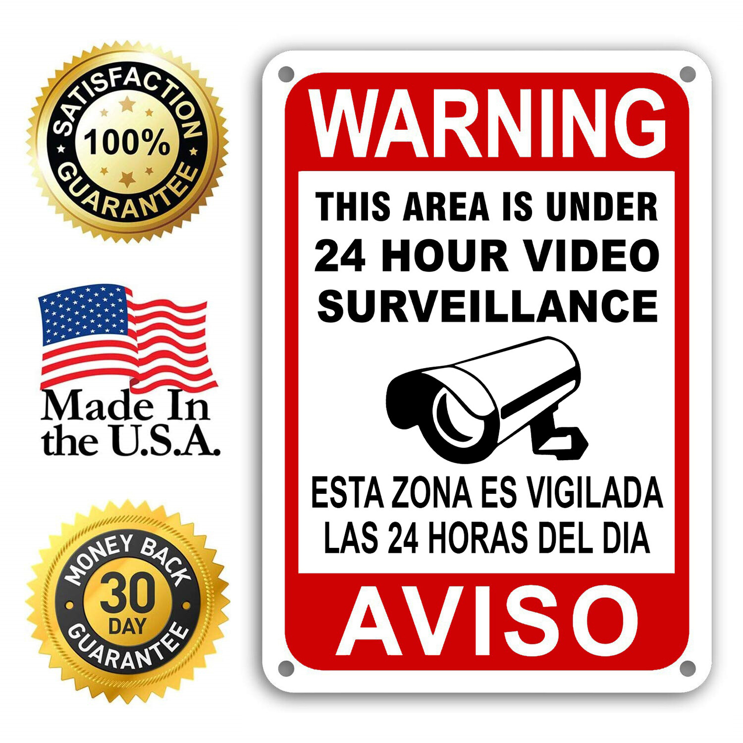 CCTV Warning Home Security Video Surveillance Camera Sign English/Spanish AVISO