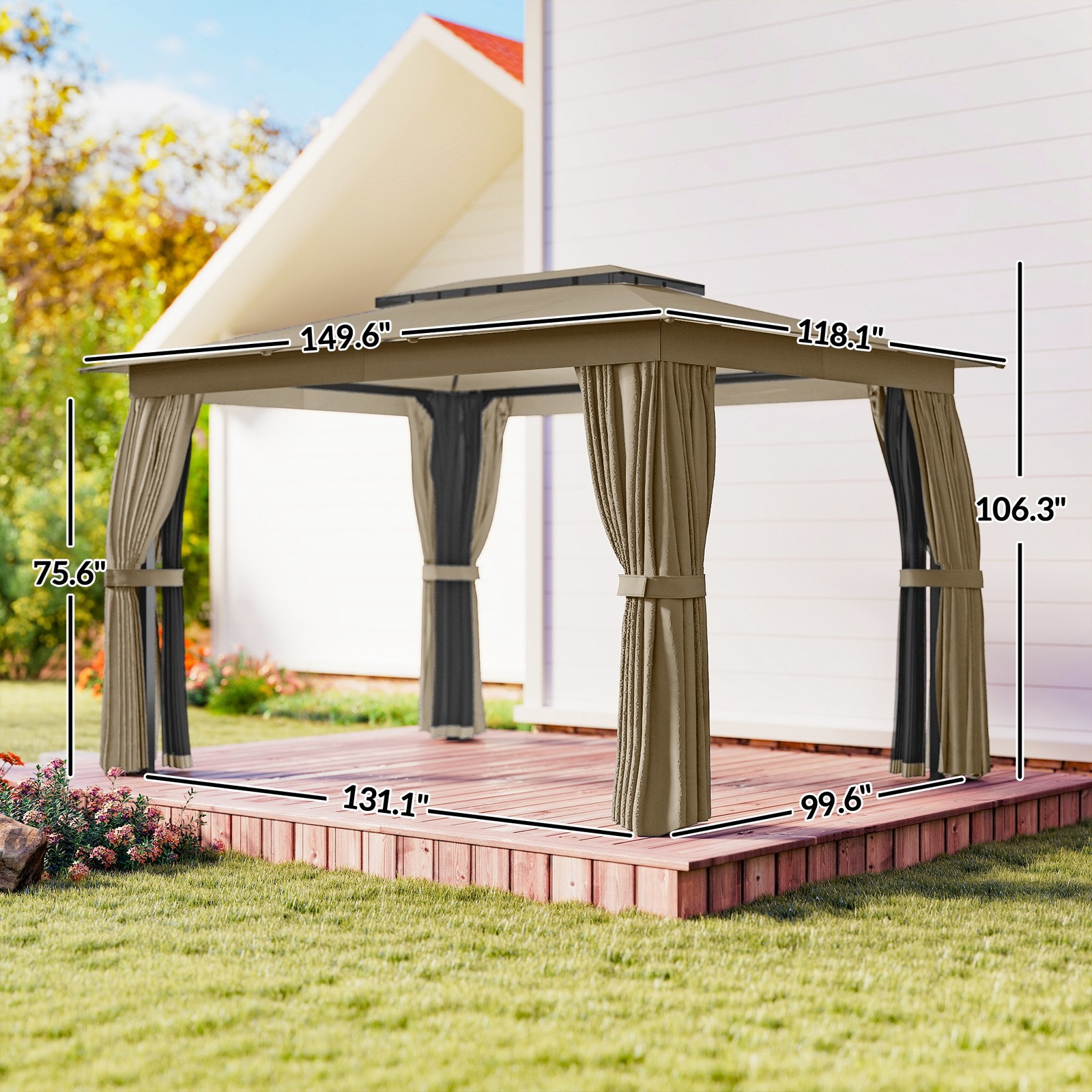 Outsunny 10' x 12' Outdoor Patio Gazebo, Double Roof Gazebo Canopy Shelter