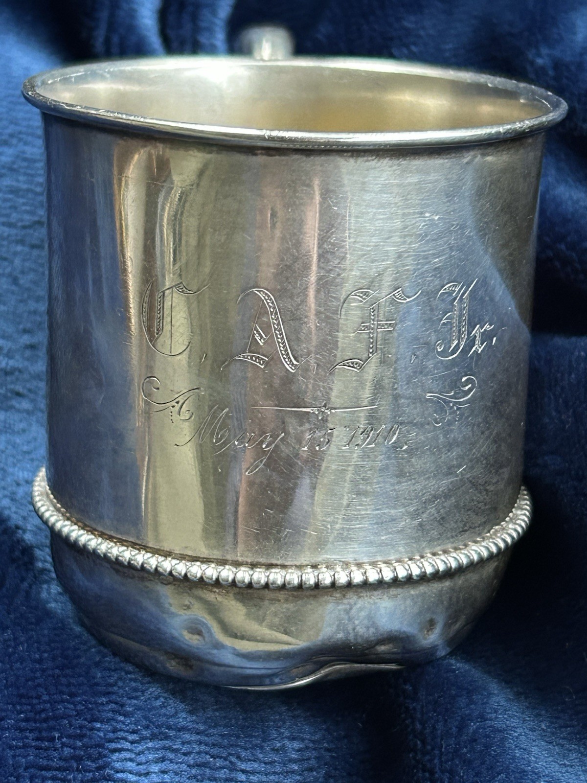 Antique STERLING Silver Baby Cup Heavy Engr. C.A.F.,Jr. May 15, 1910 89.4 Grams
