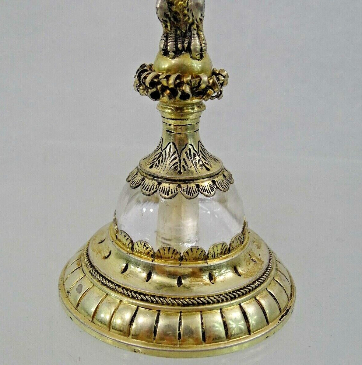 GORGEOUS SILVER - GILT / ROCK CRYSTAL TAZZA ANTIQUE GERMAN FIGURAL EAGLE LIZARD